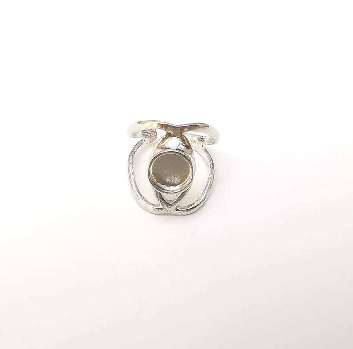 Shiny Silver Round Ring Setting, Cabochon Blank, Resin Bezel, Ring Mounting, Epoxy Frame Base, Adjustable Rhodium Plated Brass 8mm G36220