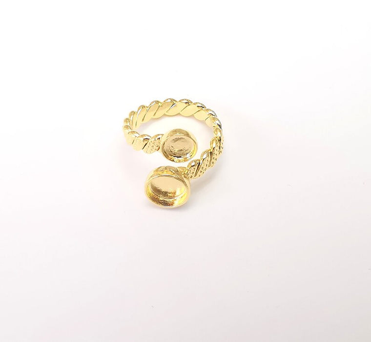 Twisted Ring Setting, Cabochon Blank, Resin Bezel, Ring Mounting, Epoxy Frame Base, Adjustable Shiny Gold Plated Brass 6mm, 8mm G36001