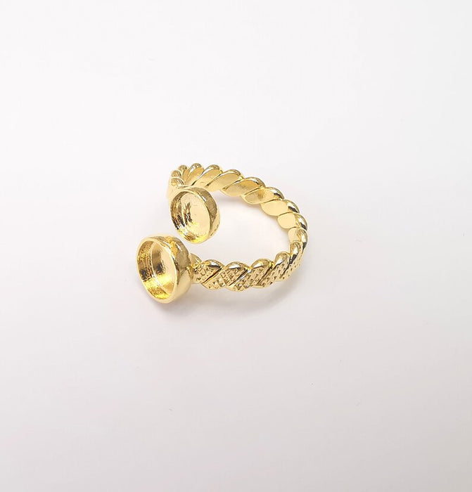 Twisted Ring Setting, Cabochon Blank, Resin Bezel, Ring Mounting, Epoxy Frame Base, Adjustable Shiny Gold Plated Brass 6mm, 8mm G36001