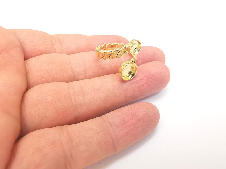 Twisted Ring Setting, Cabochon Blank, Resin Bezel, Ring Mounting, Epoxy Frame Base, Adjustable Shiny Gold Plated Brass 6mm, 8mm G36001