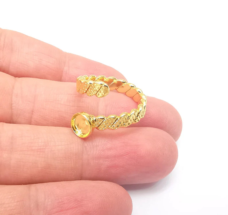 Twisted Ring Setting, Cabochon Blank, Resin Bezel, Ring Mounting, Epoxy Frame Base, Adjustable Shiny Gold Plated Brass 12mm G36010