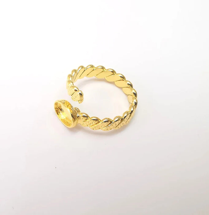 Twisted Ring Setting, Cabochon Blank, Resin Bezel, Ring Mounting, Epoxy Frame Base, Adjustable Shiny Gold Plated Brass 8x6mm G36007