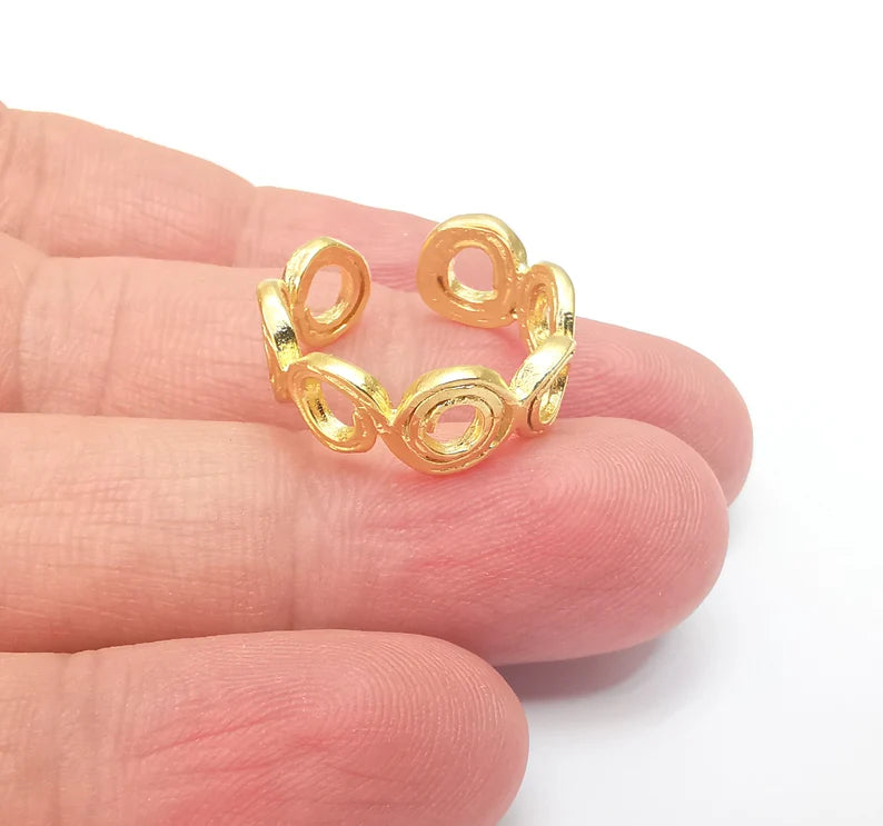 Gold Ring Base Blank Setting Cabochon Base inlay Ring Backs Mounting Adjustable Ring Base Bezel (20mm blank ) Gold Plated Metal G34198