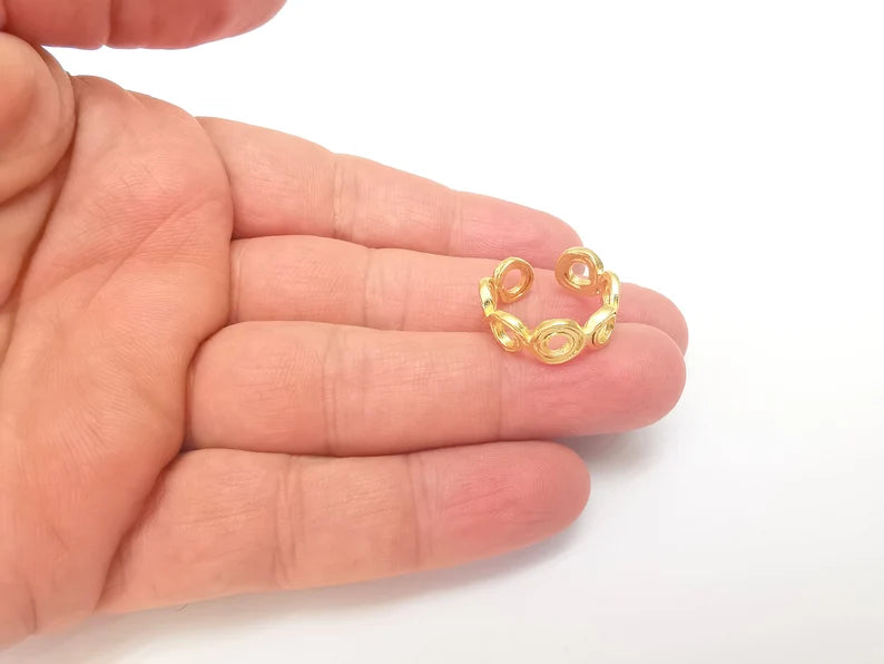 Gold Ring Base Blank Setting Cabochon Base inlay Ring Backs Mounting Adjustable Ring Base Bezel (20mm blank ) Gold Plated Metal G34198