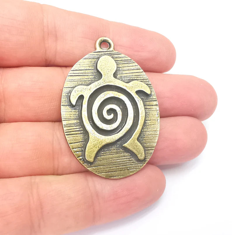 Bronze Sea Turtle Pendant, Oval Pendant, Medallion Pendant, Bronze Locket Pendant, Necklace Parts, Antique Bronze Plated 48x33mm G36013