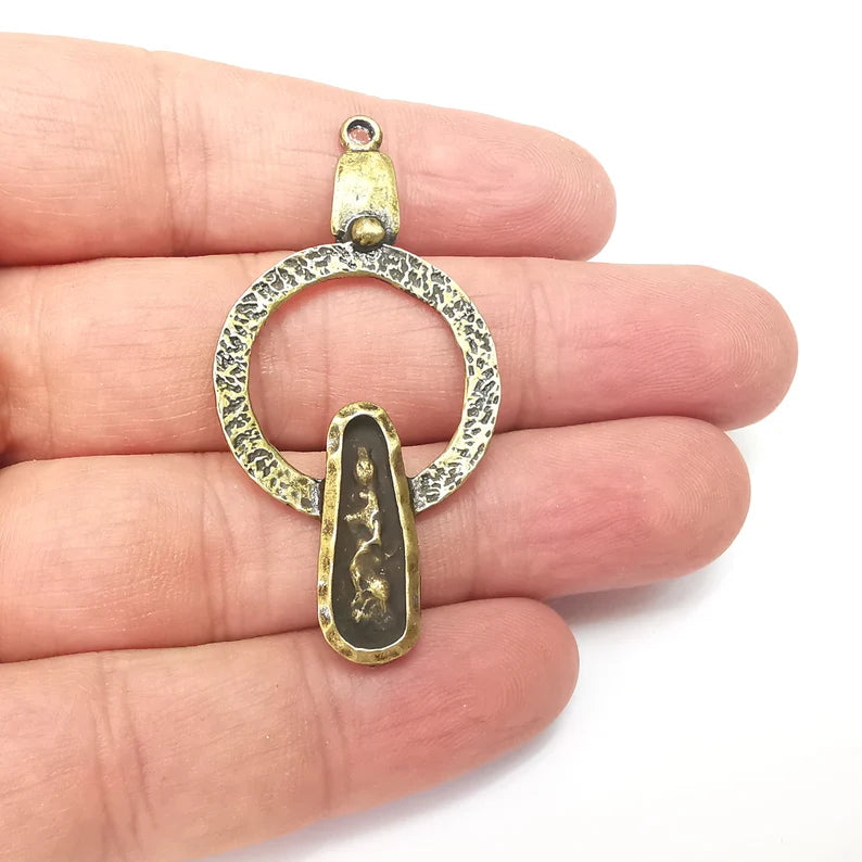 Bronze Dangle Charms, Ethnic Charms, Jewelry Parts, Bracelet Component, Antique Bronze Plated Metal Charms (55x27mm) G36016
