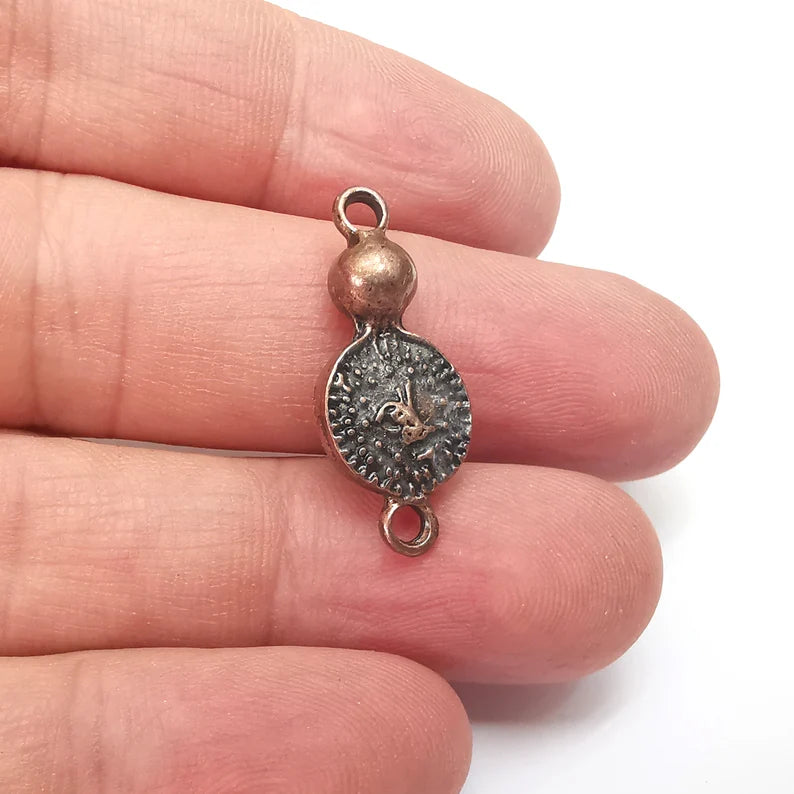 2 Copper Charms Connector, Jewelry Parts, Copper Bracelet Component, Copper Earring Finding, Antique Copper Plated Metal (28x13mm) G36023