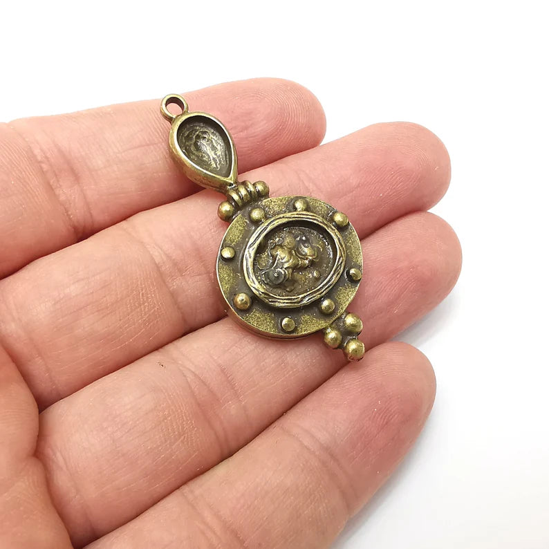 Bronze Dangle Charms, Boho Charms, Rustic Charms, Earring Charms, Bronze Pendant, Necklace Parts, Antique Bronze Plated 49x24mm G35827