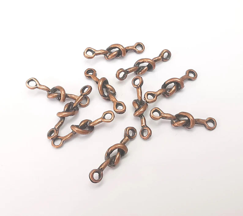10 Copper Knot Connector Charms, Bracelet Connector Charms, Earring Findings, Necklace Connector, Antique Copper Plated Metal 21x5mm G36019
