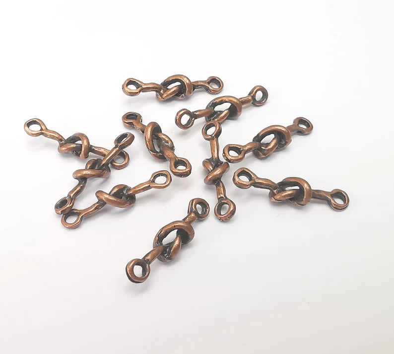 10 Copper Knot Connector Charms, Bracelet Connector Charms, Earring Findings, Necklace Connector, Antique Copper Plated Metal 21x5mm G36019