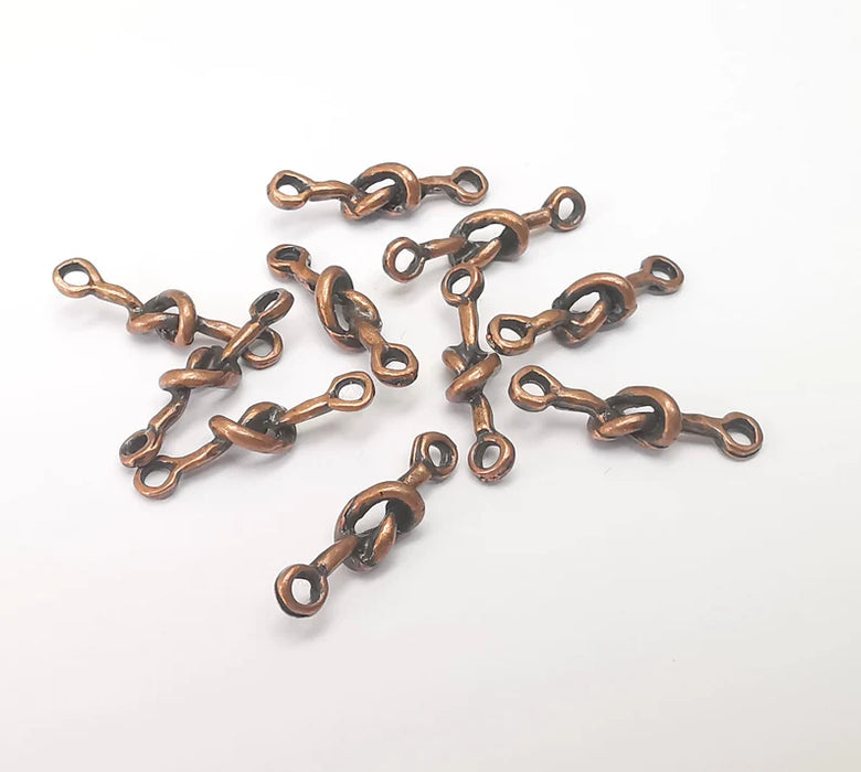 10 Copper Knot Connector Charms, Bracelet Connector Charms, Earring Findings, Necklace Connector, Antique Copper Plated Metal 21x5mm G36019