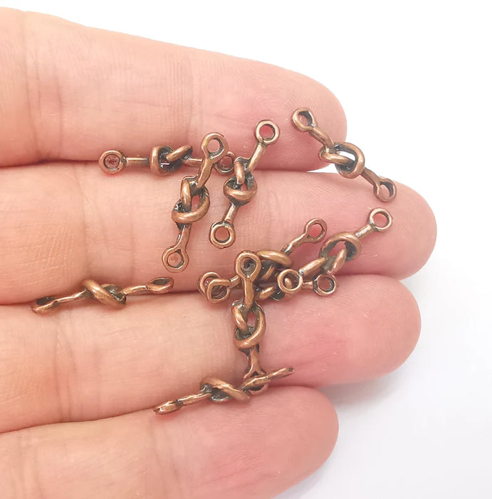 10 Copper Knot Connector Charms, Bracelet Connector Charms, Earring Findings, Necklace Connector, Antique Copper Plated Metal 21x5mm G36019