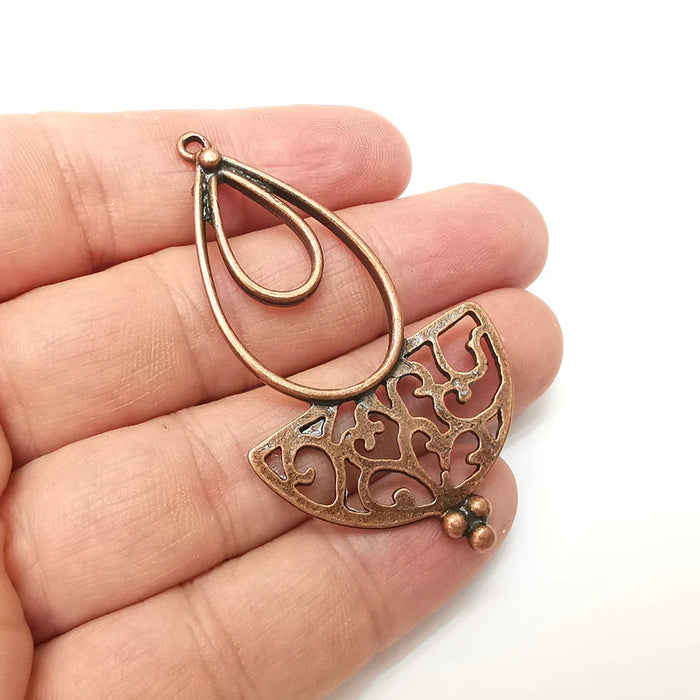 Copper Drop Filigree Charms, Boho Charms, Dangle Charms, Earring Charms, Rustic Charms, Necklace Parts, Antique Copper Plated 64x36mm G35839