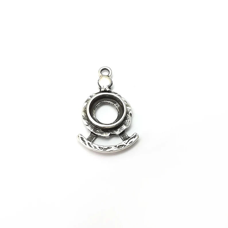 2 Silver Pendant Blank, Cabochon Bezel, Locket Pendant Base, inlay Mountings, Resin Necklace, Antique Silver Plated Brass (10mm blank) G35845