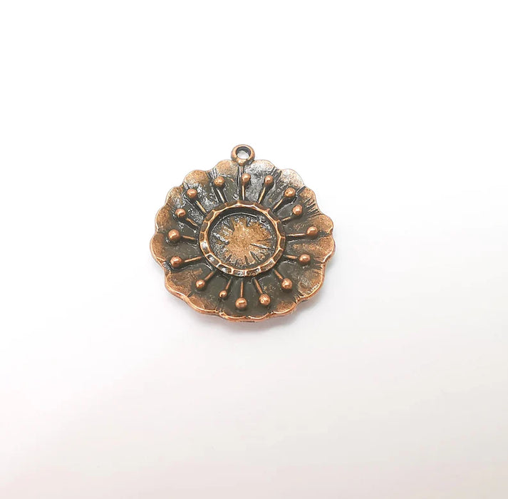 Copper Dangle Charms, Flower Ethnic Charms, Jewelry Parts, Bracelet Component, Antique Copper Plated Metal Charms (35x31mm) G35851