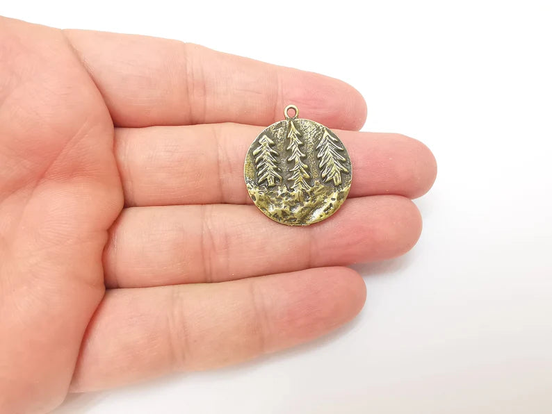 Bronze Pine Tree Charms, Forest Charms, Earring Charms, Bronze Pendant, Necklace Parts, Antique Bronze Plated 29x26mm G35854