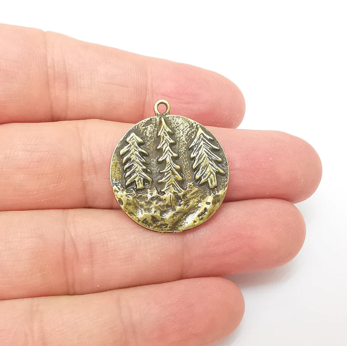 Bronze Pine Tree Charms, Forest Charms, Earring Charms, Bronze Pendant, Necklace Parts, Antique Bronze Plated 29x26mm G35854