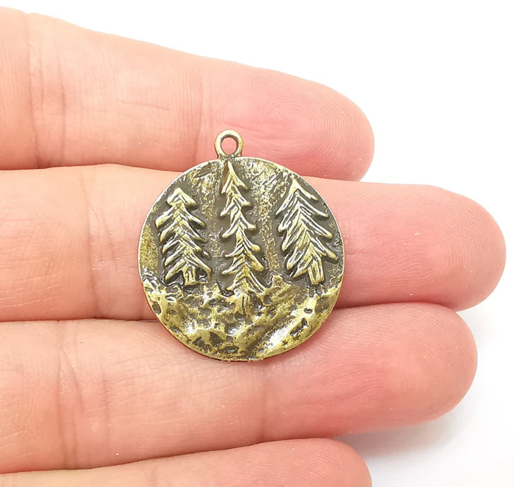 Bronze Pine Tree Charms, Forest Charms, Earring Charms, Bronze Pendant, Necklace Parts, Antique Bronze Plated 29x26mm G35854