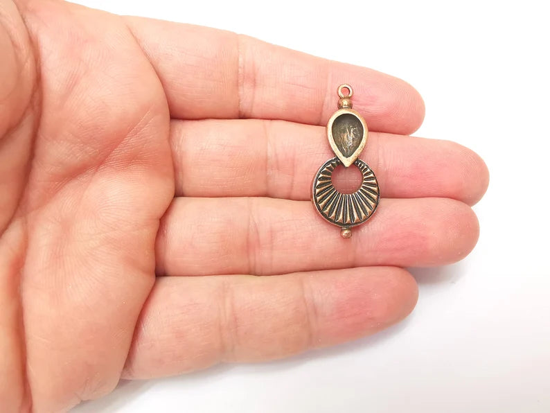 Copper Dangle Charms, Boho Charms, Rustic Charms, Earring Charms, Copper Pendant, Necklace Parts, Antique Copper Plated 38x16mm G35855