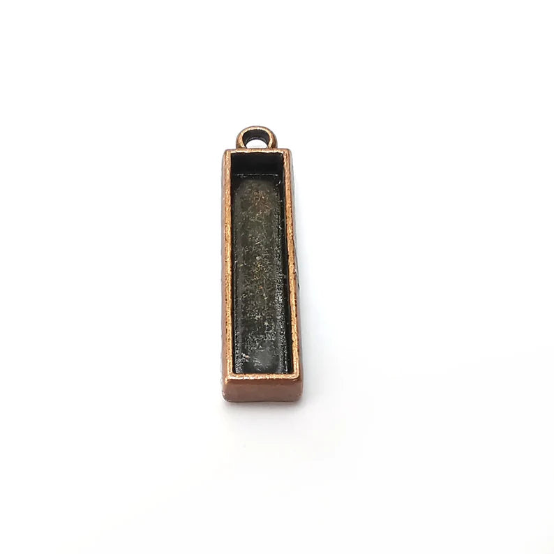 2 Rectangle Pendant Blanks, Resin Bezel Bases, Mosaic Mountings, Dry flower Frame, Polymer Clay base, Antique Copper Plated (25x5mm) G35860