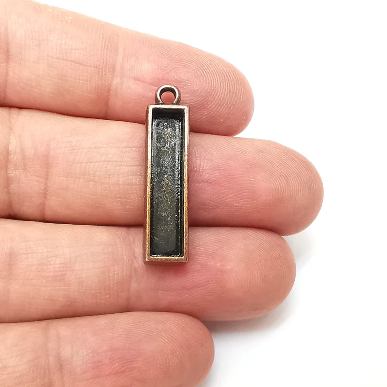 2 Rectangle Pendant Blanks, Resin Bezel Bases, Mosaic Mountings, Dry flower Frame, Polymer Clay base, Antique Copper Plated (25x5mm) G35860