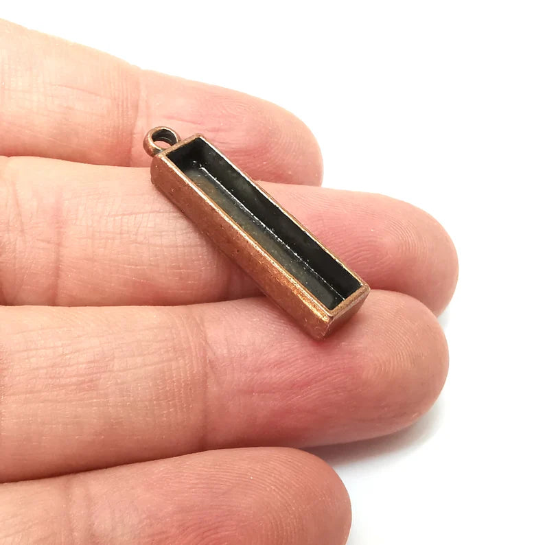 2 Rectangle Pendant Blanks, Resin Bezel Bases, Mosaic Mountings, Dry flower Frame, Polymer Clay base, Antique Copper Plated (25x5mm) G35860