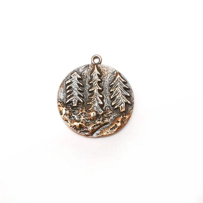 Copper Pine Tree Charms, Forest Charms, Earring Charms, Copper Pendant, Necklace Parts, Antique Copper Plated 29x26mm G35862