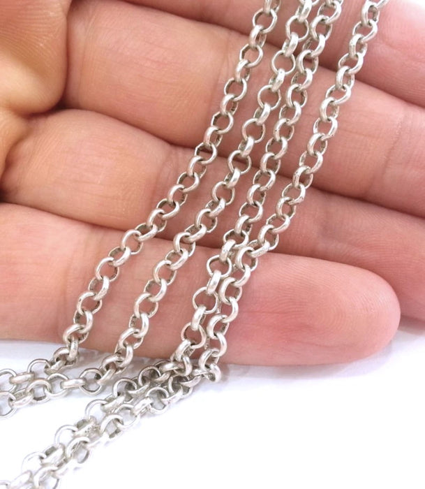 Silver Chain Antique Silver Plated Rolo Chain 1 Meter - 3.3 Feet  (4 mm)  G12157