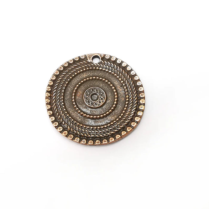 Copper Disc Charms, Ethnic Charms, Jewelry Parts, Bracelet Component, Antique Copper Plated Metal Charms (33mm) G35865