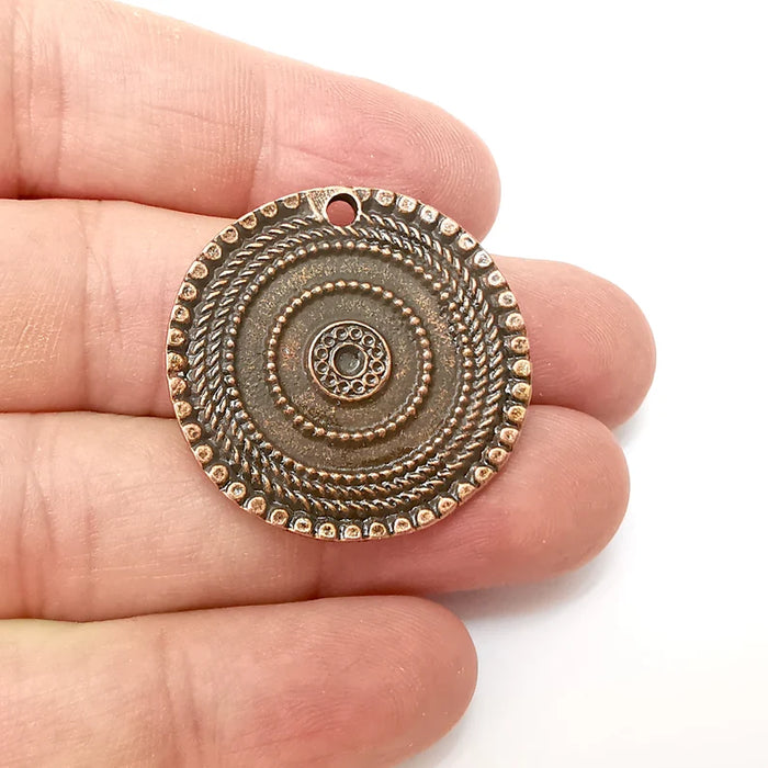 Copper Disc Charms, Ethnic Charms, Jewelry Parts, Bracelet Component, Antique Copper Plated Metal Charms (33mm) G35865