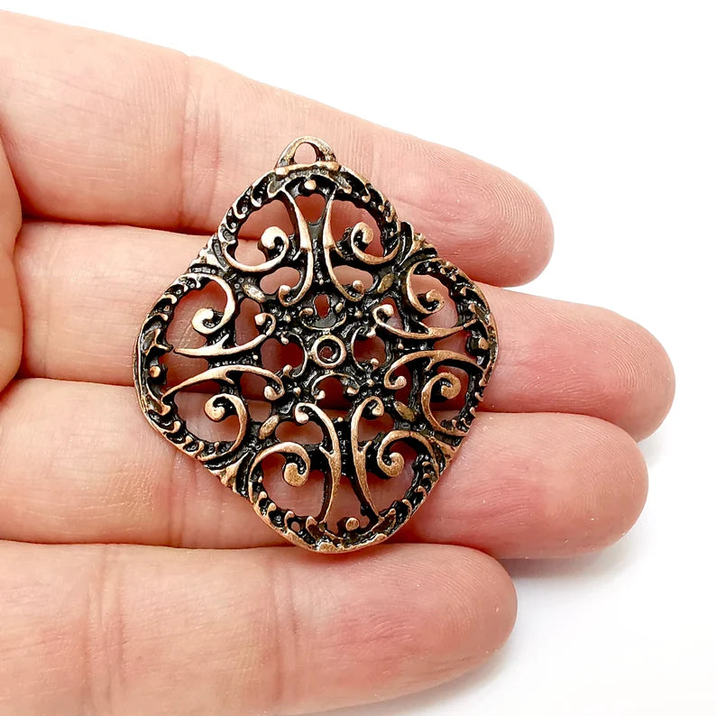 Copper Charms, Boho Charms, Earring Charms, Copper Pendant, Ethnic Rustic Charms, Necklace Parts, Antique Copper Plated 46x42mm G35867