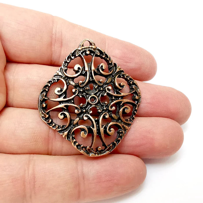 Copper Charms, Boho Charms, Earring Charms, Copper Pendant, Ethnic Rustic Charms, Necklace Parts, Antique Copper Plated 46x42mm G35867