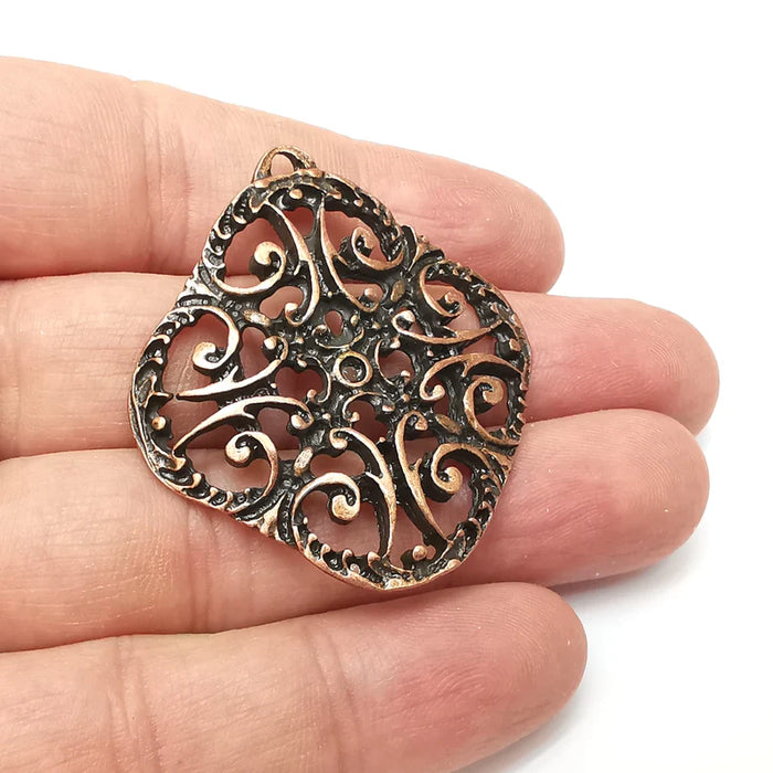 Copper Charms, Boho Charms, Earring Charms, Copper Pendant, Ethnic Rustic Charms, Necklace Parts, Antique Copper Plated 46x42mm G35867