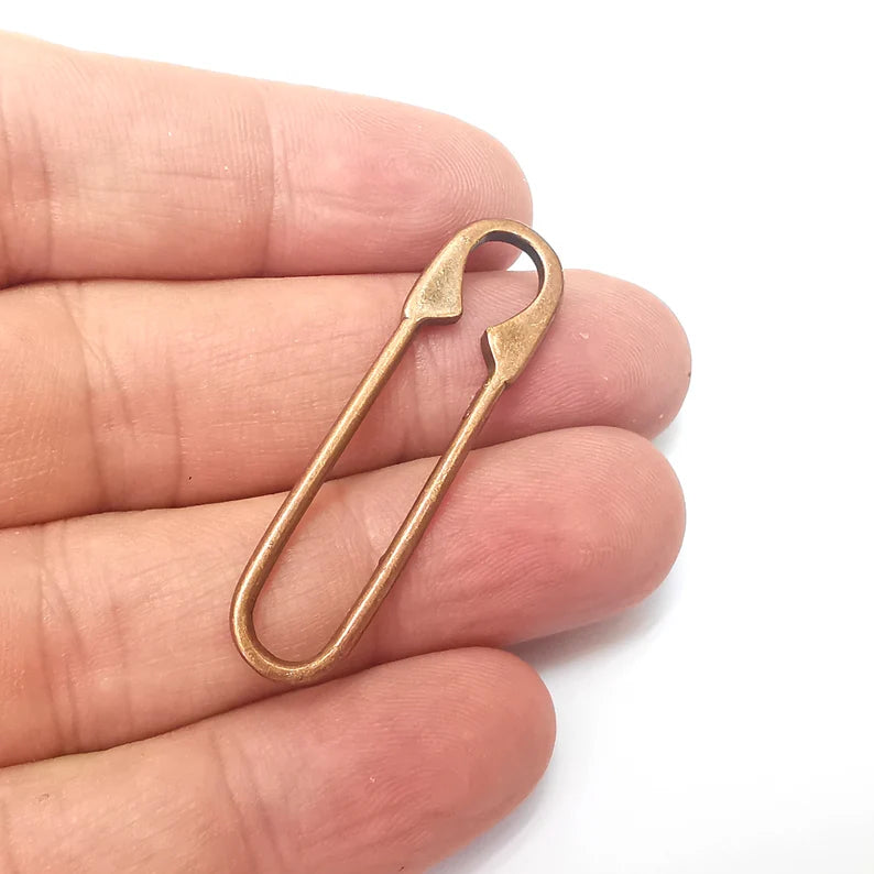 2 Hook Needle Look Charms, Wire Connector, Findings, Antique Copper Plated (45x12mm) G36041