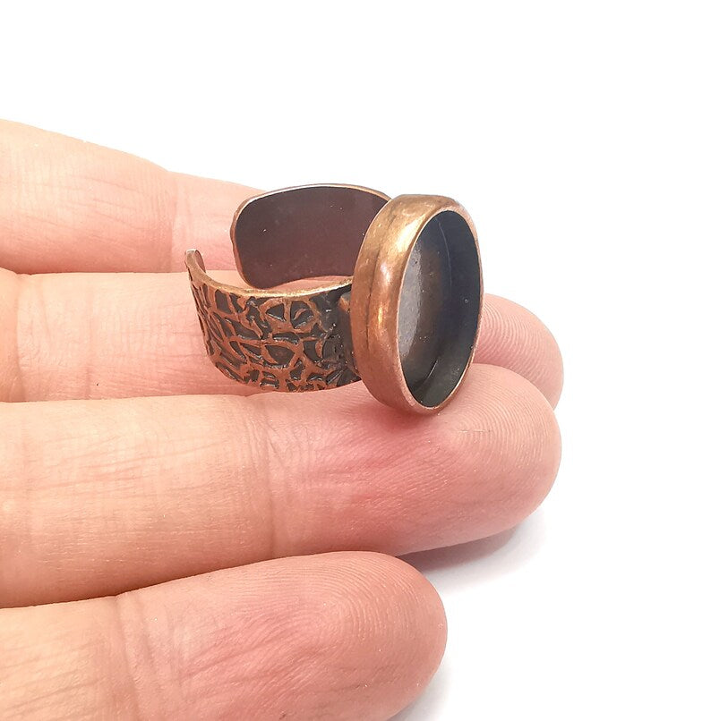 Copper Ring Setting, Cabochon Blank, Resin Bezel, Oval Ring Mounting, Epoxy Frame Base, Adjustable Antique Copper Plated 18x13mm G36042