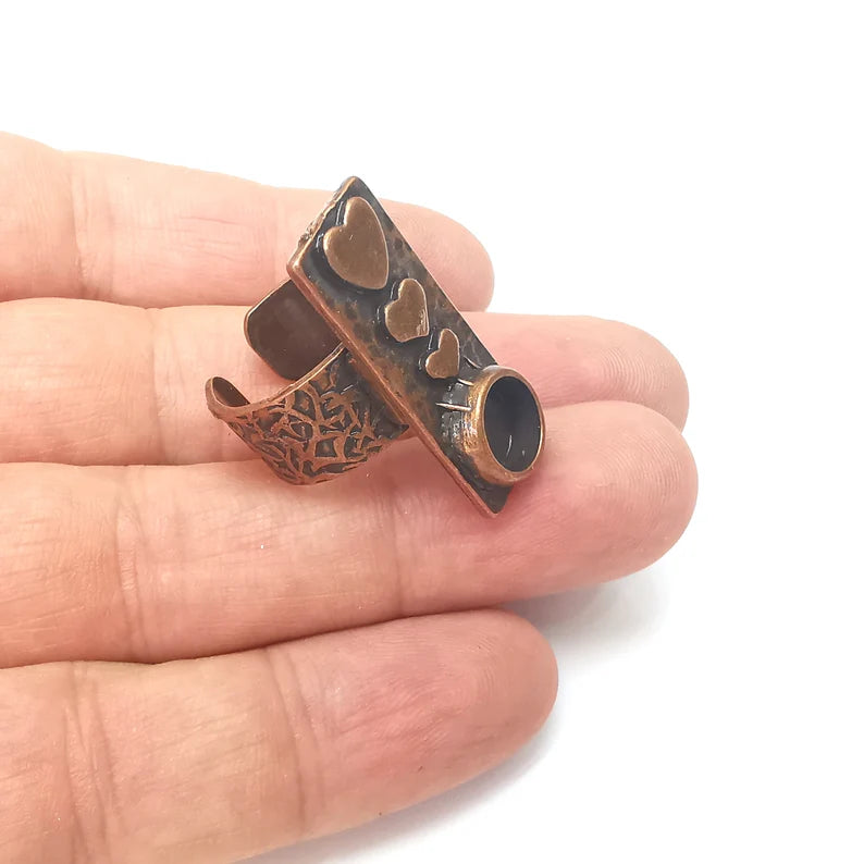 Copper Heart Ring Setting, Cabochon Blank, Resin Bezel, Round Ring Mounting, Epoxy Frame Base, Adjustable Antique Copper Plated 8mm G36044