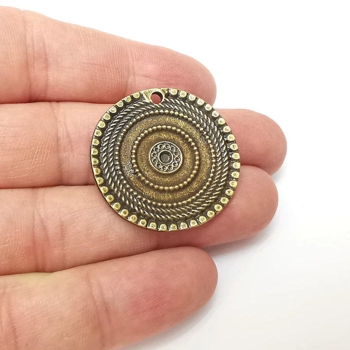 Bronze Disc Charms, Ethnic Charms, Jewelry Parts, Bracelet Component, Antique Bronze Plated Metal Charms (33mm) G35873