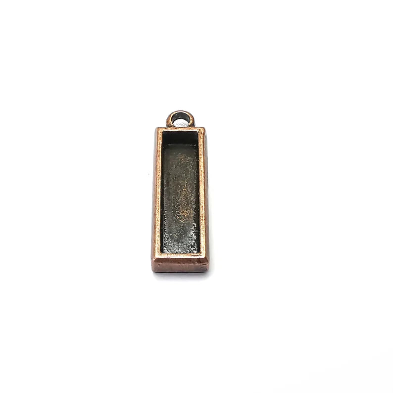 2 Rectangle Pendant Blanks, Resin Bezel Bases, Mosaic Mountings, Dry flower Frame, Polymer Clay base, Antique Copper Plated (20x5mm) G35878