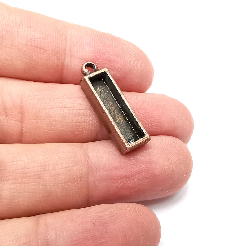 2 Rectangle Pendant Blanks, Resin Bezel Bases, Mosaic Mountings, Dry flower Frame, Polymer Clay base, Antique Copper Plated (20x5mm) G35878
