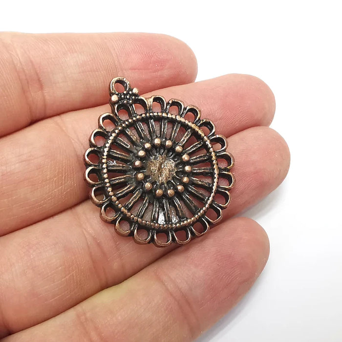 Copper Charms, Boho Charms, Earring Charms, Copper Pendant, Ethnic Rustic Charms, Necklace Parts, Antique Copper Plated 38x33mm G35879