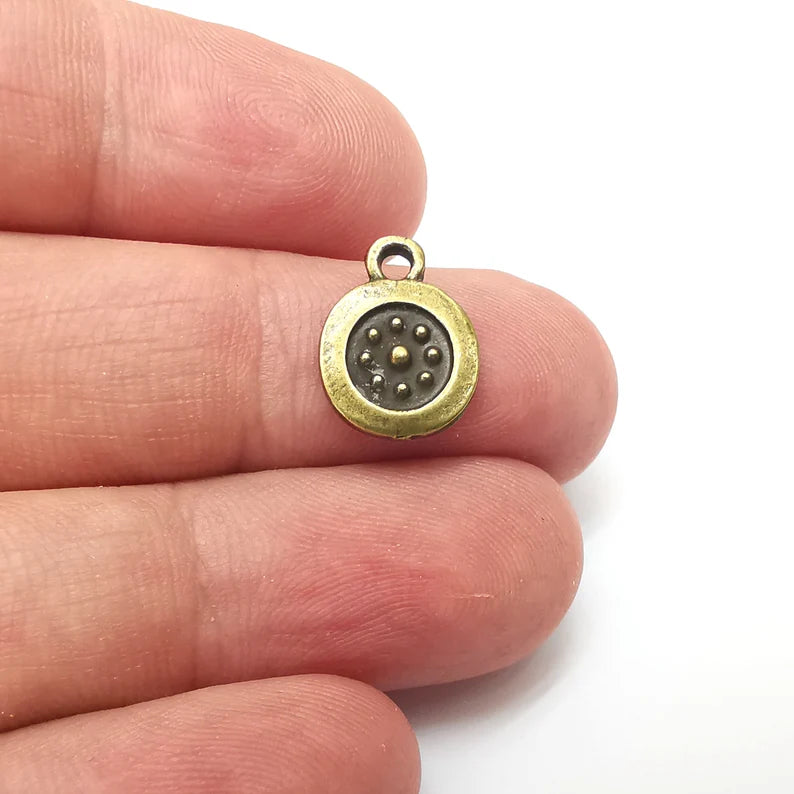 10 Disc Charms, Small Charms, Earring Charms, Bronze Pendant, Necklace Pendant, Antique Bronze Plated Metal 15x11mm G36052
