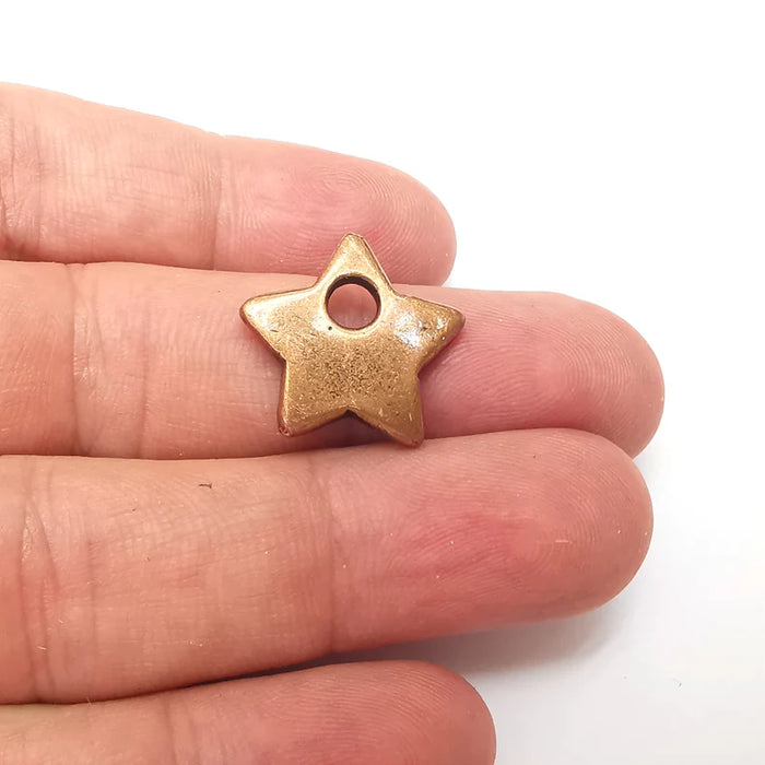 2 Copper Star Charms, Jewelry Parts, Copper Bracelet Component, Copper Earring Finding, Antique Copper Plated Metal (21mm) G36053