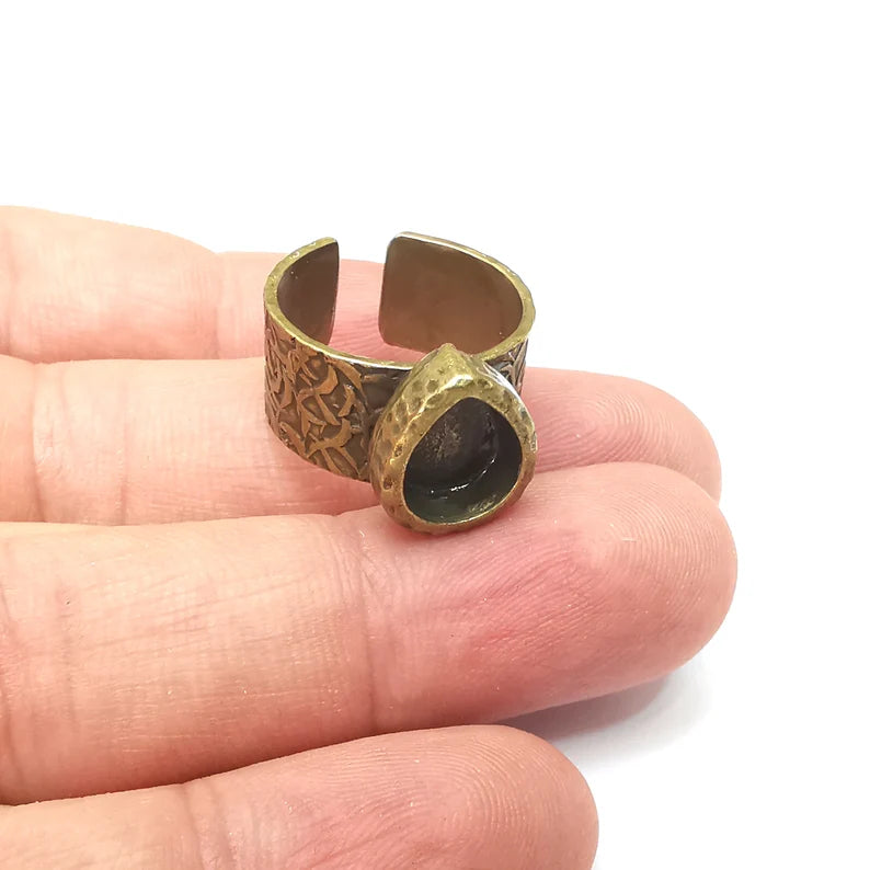 Bronze Ring Setting, Cabochon Blank, Resin Bezel, Drop Ring Mounting, Epoxy Frame Base, Adjustable Antique Bronze Plated 10x8mm G36055
