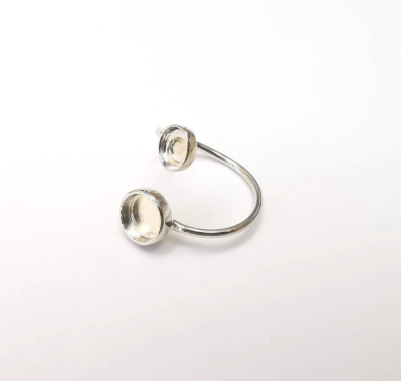 Shiny Silver Ring Setting, Cabochon Blank, Resin Bezel, Ring Mounting, Epoxy Frame Base, Adjustable Rhodium Plated Brass 6mm and 8mm G35882