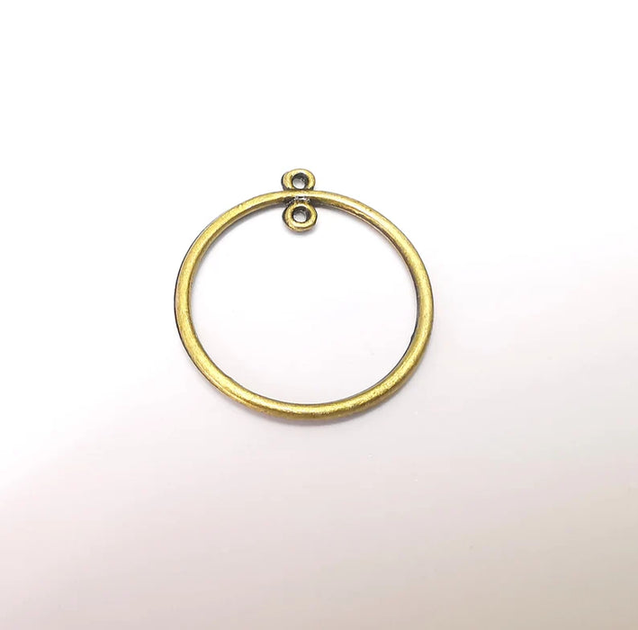5 Circle Charm Connector Disc, Looped Connector, Round Jewelry Parts, Earring Component, Antique Bronze Plated 32x28mm G25047