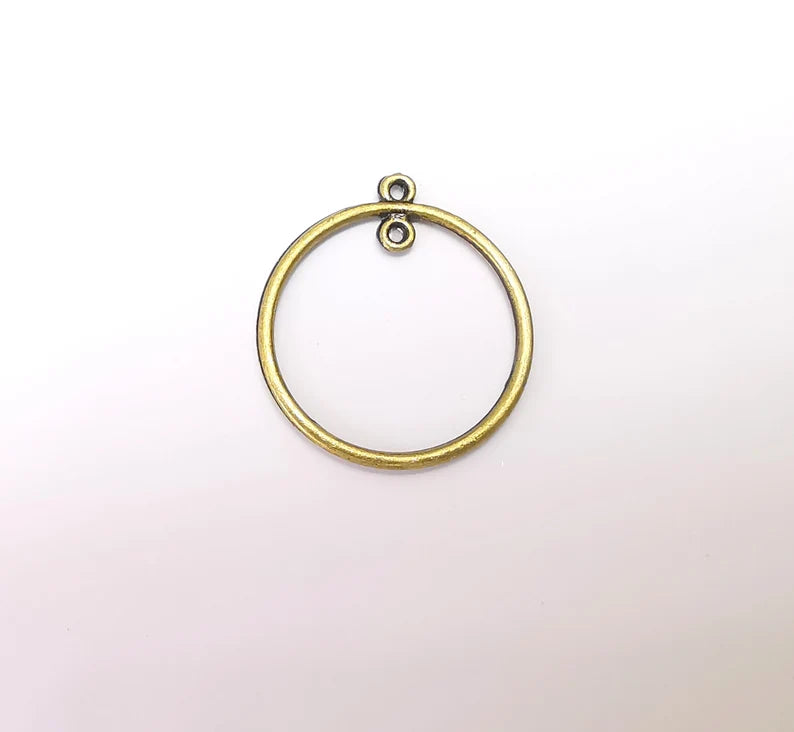 5 Circle Charm Connector Disc, Looped Connector, Round Jewelry Parts, Earring Component, Antique Bronze Plated 32x28mm G25047