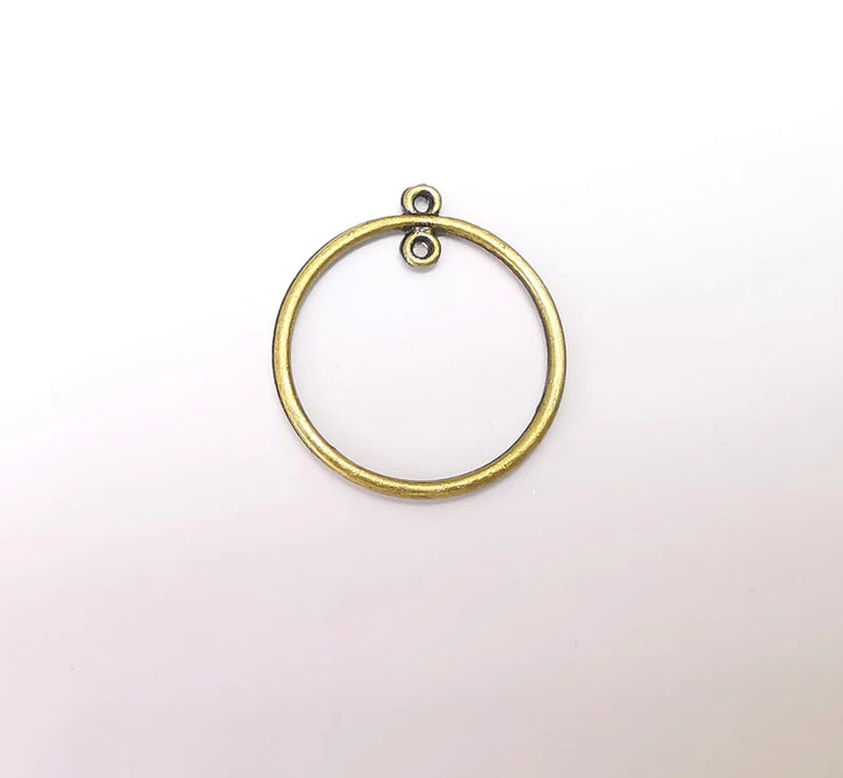 5 Circle Charm Connector Disc, Looped Connector, Round Jewelry Parts, Earring Component, Antique Bronze Plated 32x28mm G25047
