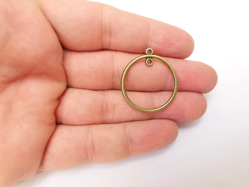 5 Circle Charm Connector Disc, Looped Connector, Round Jewelry Parts, Earring Component, Antique Bronze Plated 32x28mm G25047