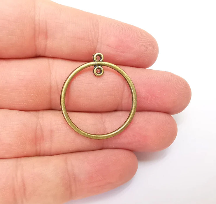 5 Circle Charm Connector Disc, Looped Connector, Round Jewelry Parts, Earring Component, Antique Bronze Plated 32x28mm G25047