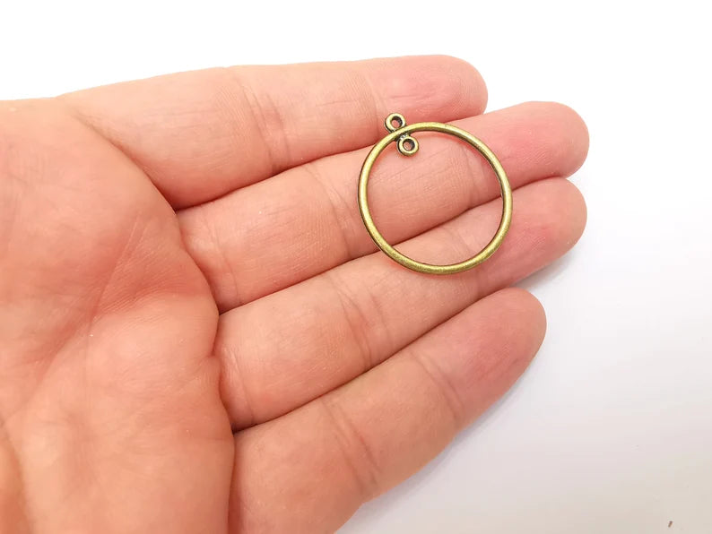 5 Circle Charm Connector Disc, Looped Connector, Round Jewelry Parts, Earring Component, Antique Bronze Plated 32x28mm G25047